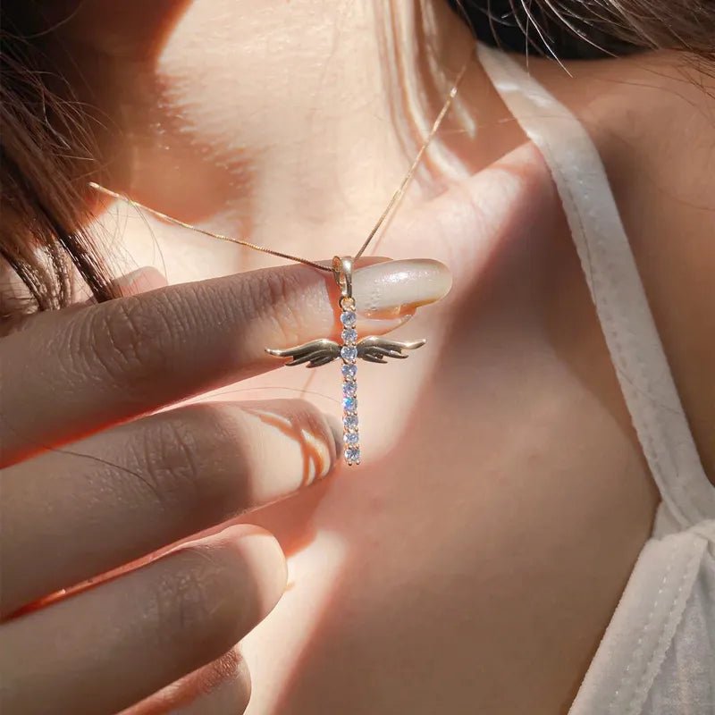 Angel Wings Cross Pendant Necklace - Purmina