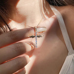 Angel Wings Cross Pendant Necklace - Purmina