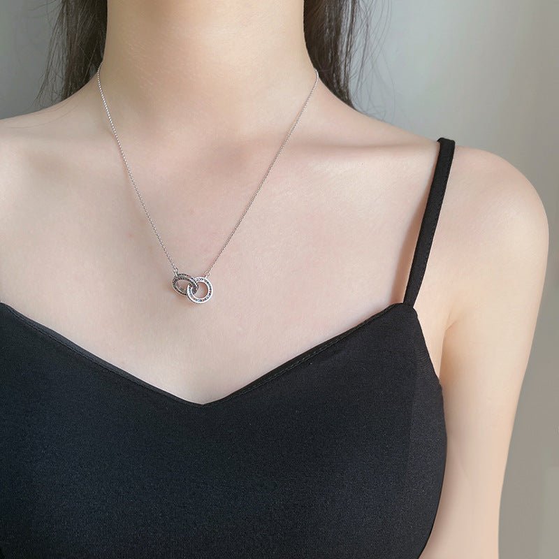 Chain Necklace Female Clavicle Chain Small Luxury S925 Sterling Silver Double Ring Jewelry - Purmina
