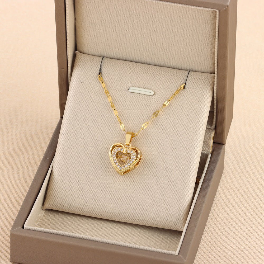 Double Heart Necklace for Women β Rhinestone Titanium Steel Pendant, A Timeless Love Gift - Purmina
