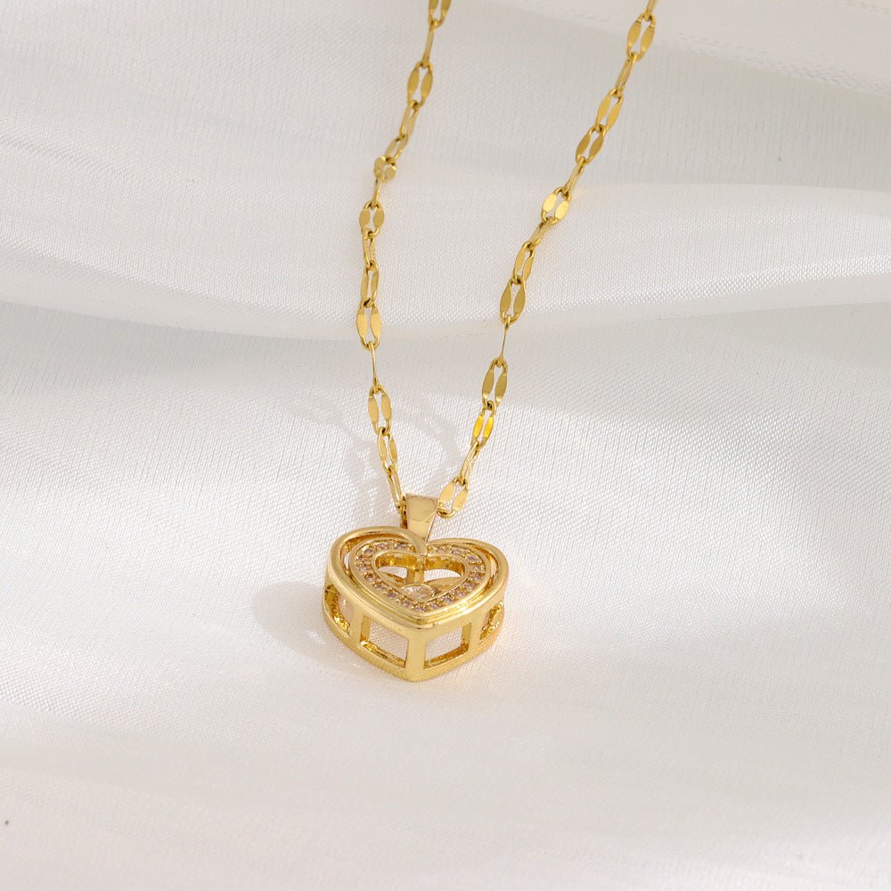 Double Heart Necklace for Women β Rhinestone Titanium Steel Pendant, A Timeless Love Gift - Purmina