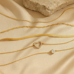 Layered Gold Necklace with Heart & Crystal Pendants - Purmina