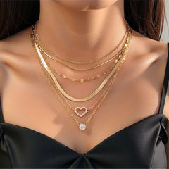Layered Gold Necklace with Heart & Crystal Pendants - Purmina