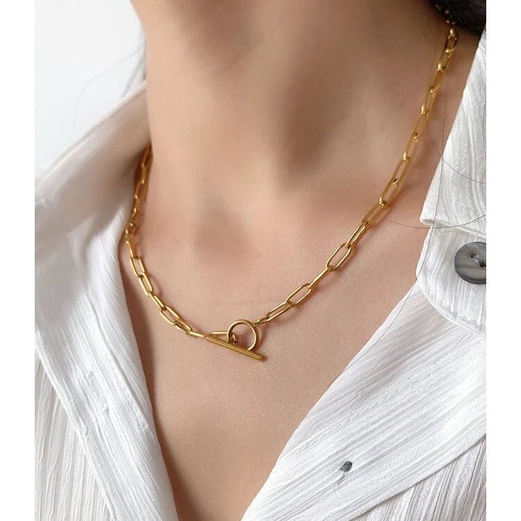 Retro Buckle Chain Necklace β Street Style Alloy Choker - Purmina