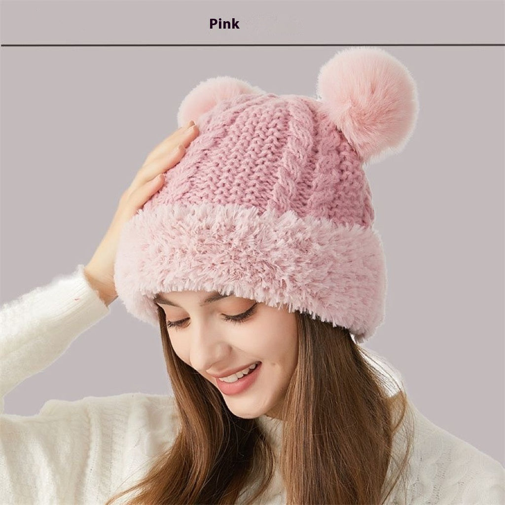 Women’s Winter Beanie Hat with Double Pom Poms