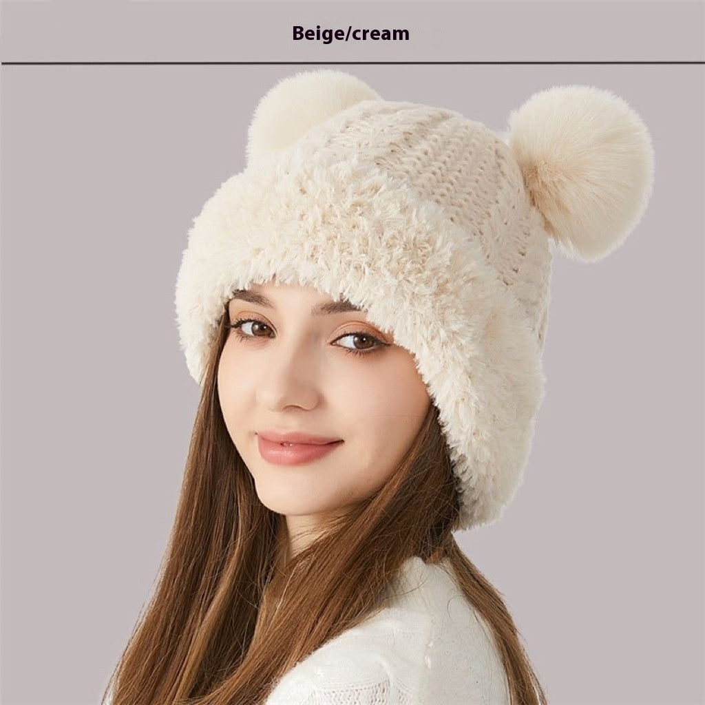 Women’s Winter Beanie Hat with Double Pom Poms