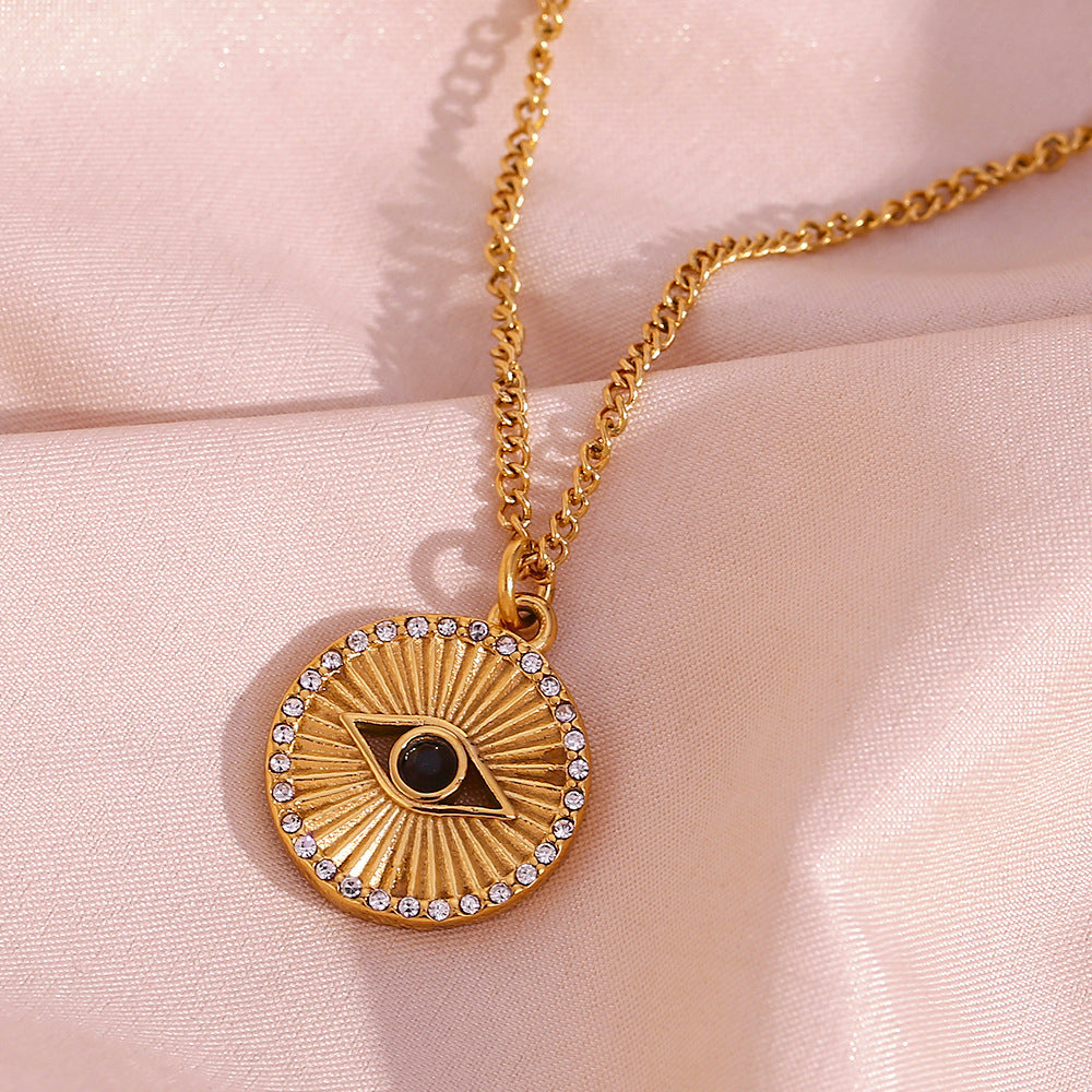 Minimalist Black Eye Zircon Necklace – Stainless Steel Jewelry for Women