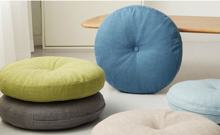 Solid Color Round Cotton-Linen Cushion