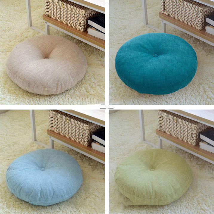 Solid Color Round Cotton-Linen Cushion