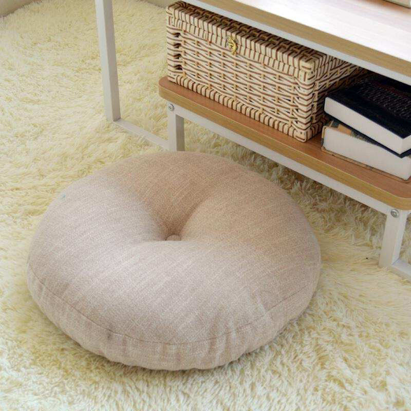 Solid Color Round Cotton-Linen Cushion