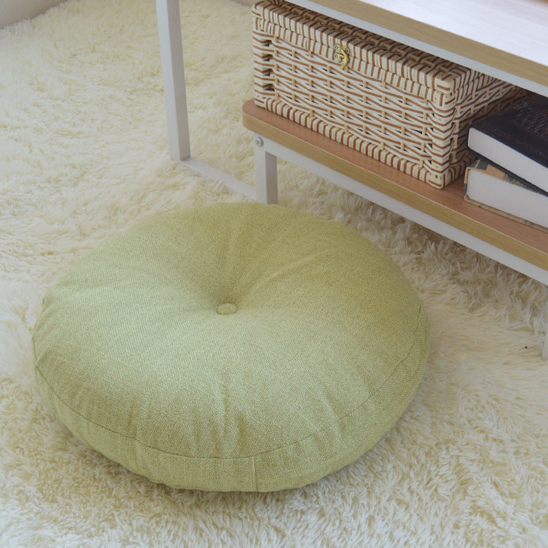 Solid Color Round Cotton-Linen Cushion