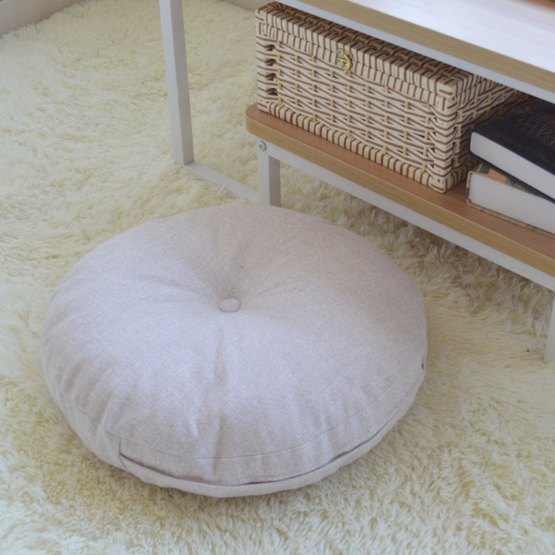 Solid Color Round Cotton-Linen Cushion