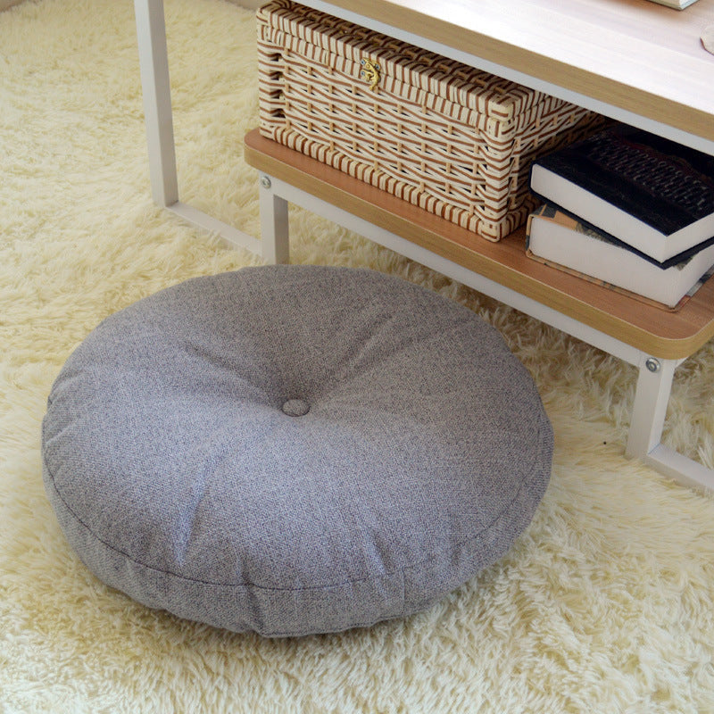 Solid Color Round Cotton-Linen Cushion