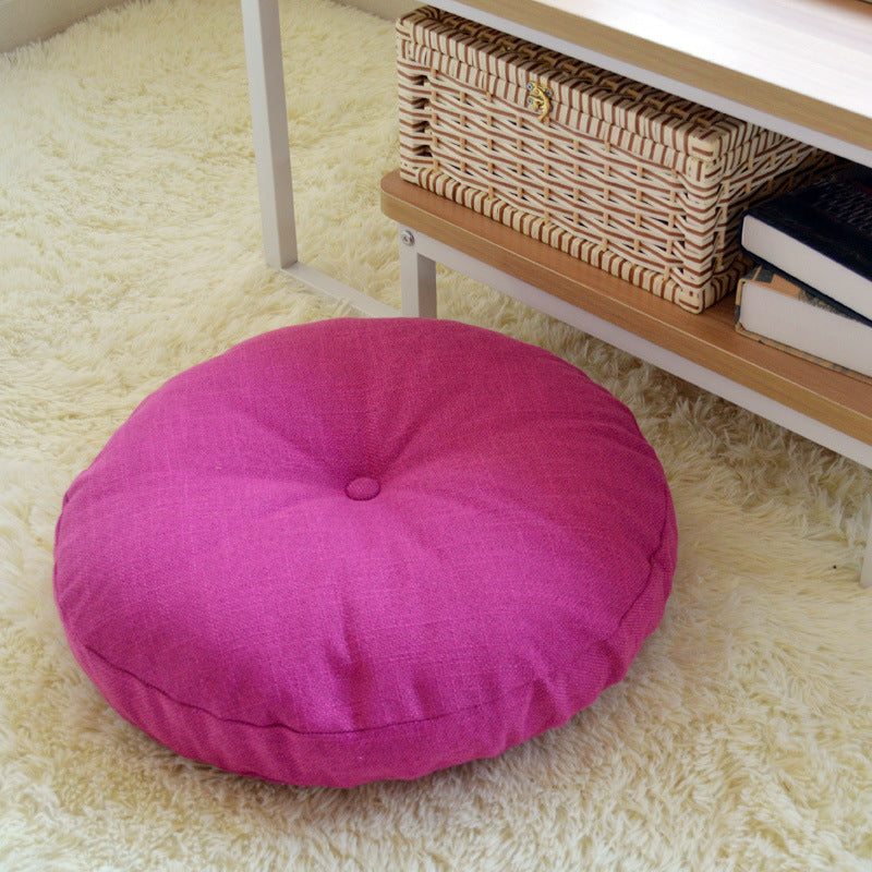 Solid Color Round Cotton-Linen Cushion