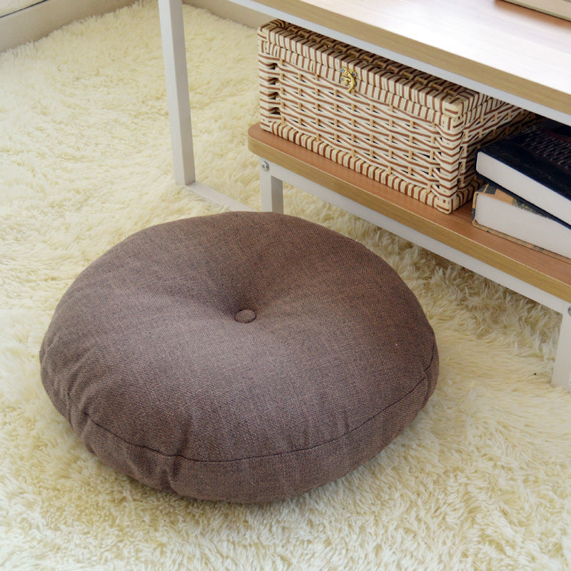 Solid Color Round Cotton-Linen Cushion