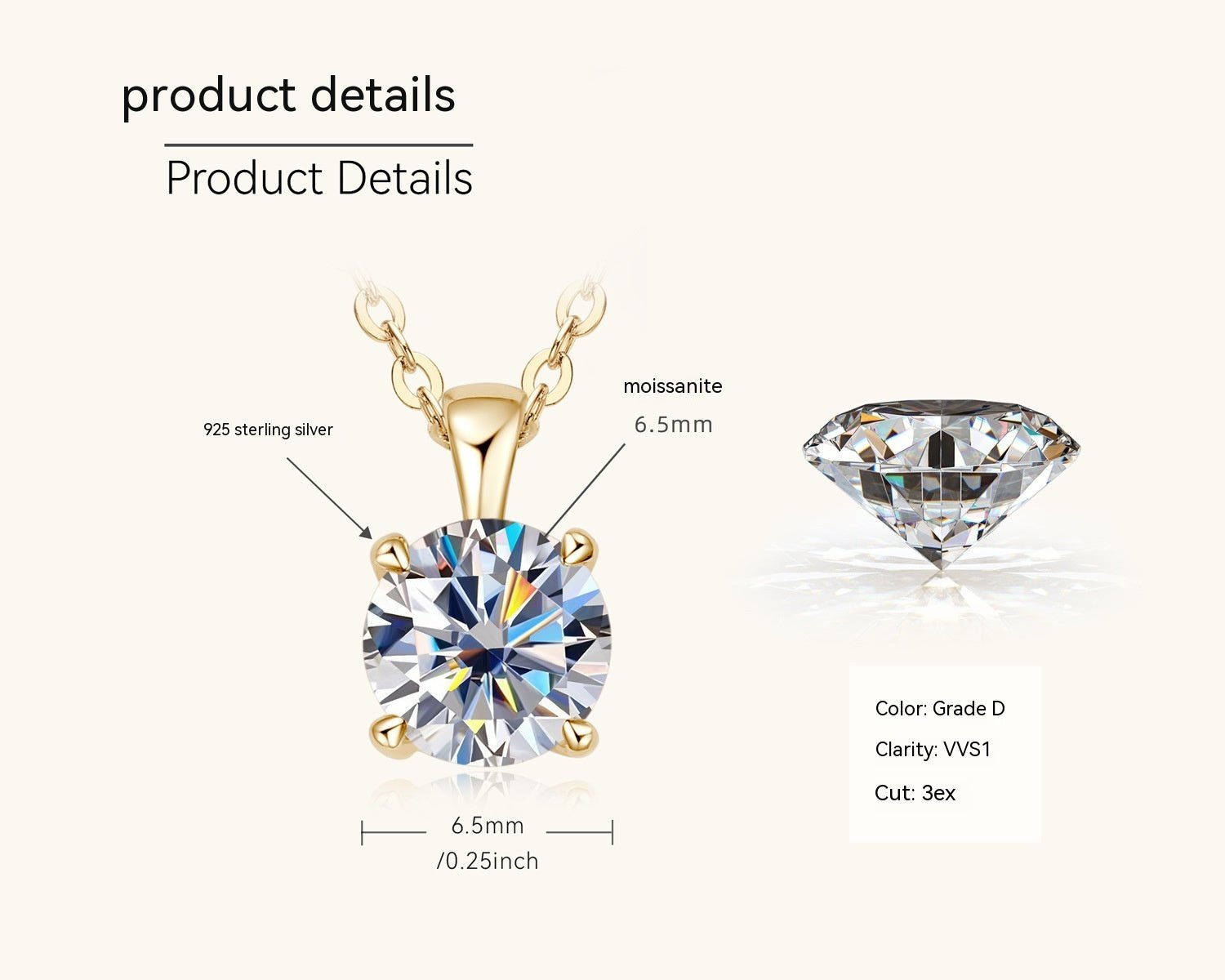 18K Gold Classic Four - claw Diamond Necklace - Purmina