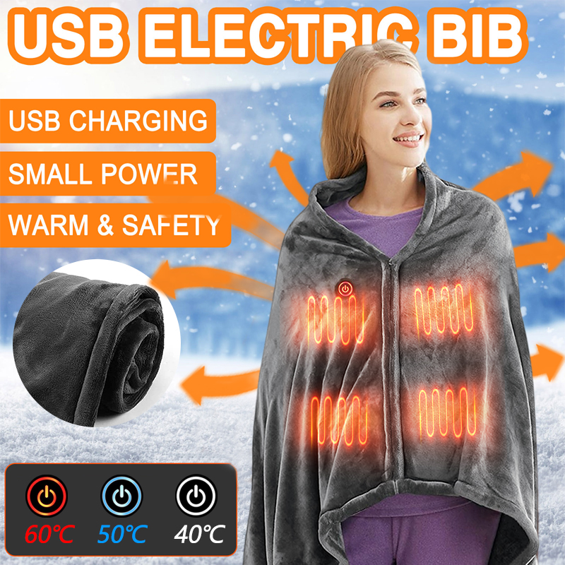 USB Heated Shawl & Blanket, Flannel with 3 Temperature Settings