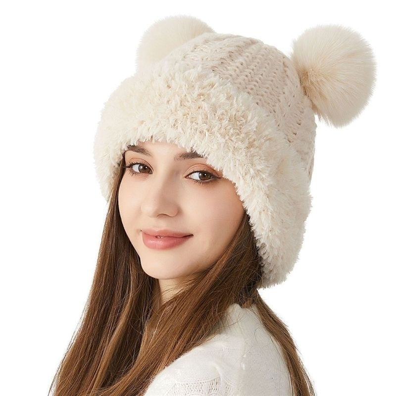 Women’s Winter Beanie Hat with Double Pom Poms