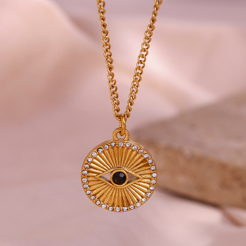 Minimalist Black Eye Zircon Necklace – Stainless Steel Jewelry for Women