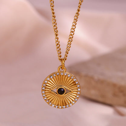 Minimalist Black Eye Zircon Necklace – Stainless Steel Jewelry for Women