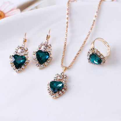 Elegant Water Drop Rhinestone Jewelry Set – Necklace, Earrings & Ring for Women