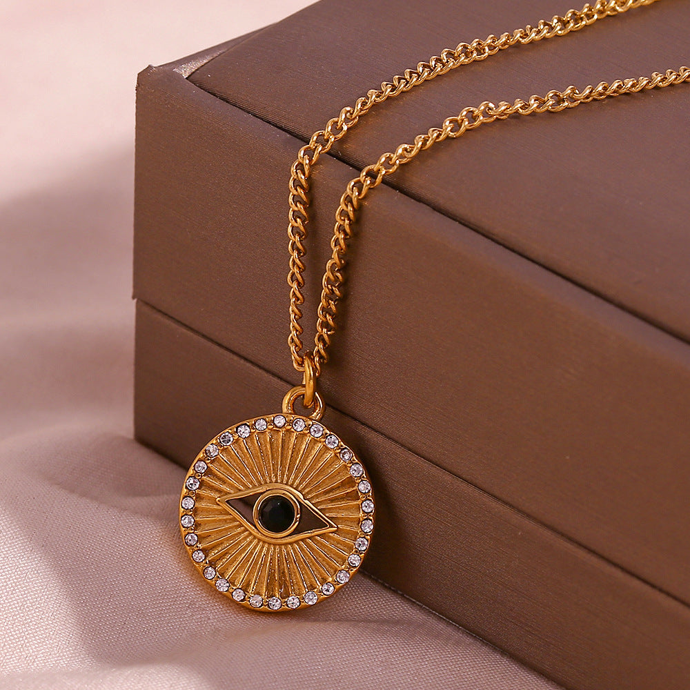 Minimalist Black Eye Zircon Necklace – Stainless Steel Jewelry for Women