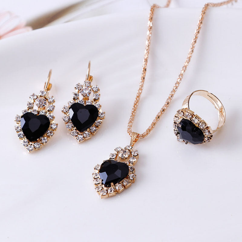 Elegant Water Drop Rhinestone Jewelry Set – Necklace, Earrings & Ring for Women