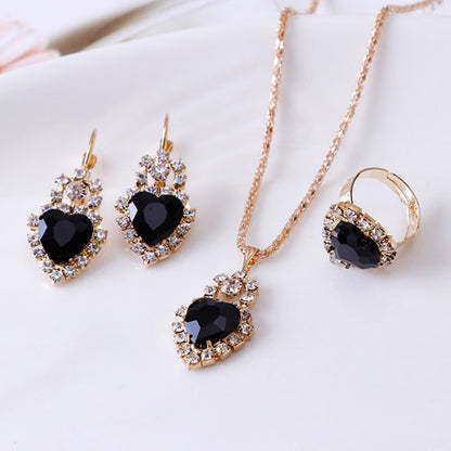 Elegant Water Drop Rhinestone Jewelry Set – Necklace, Earrings & Ring for Women