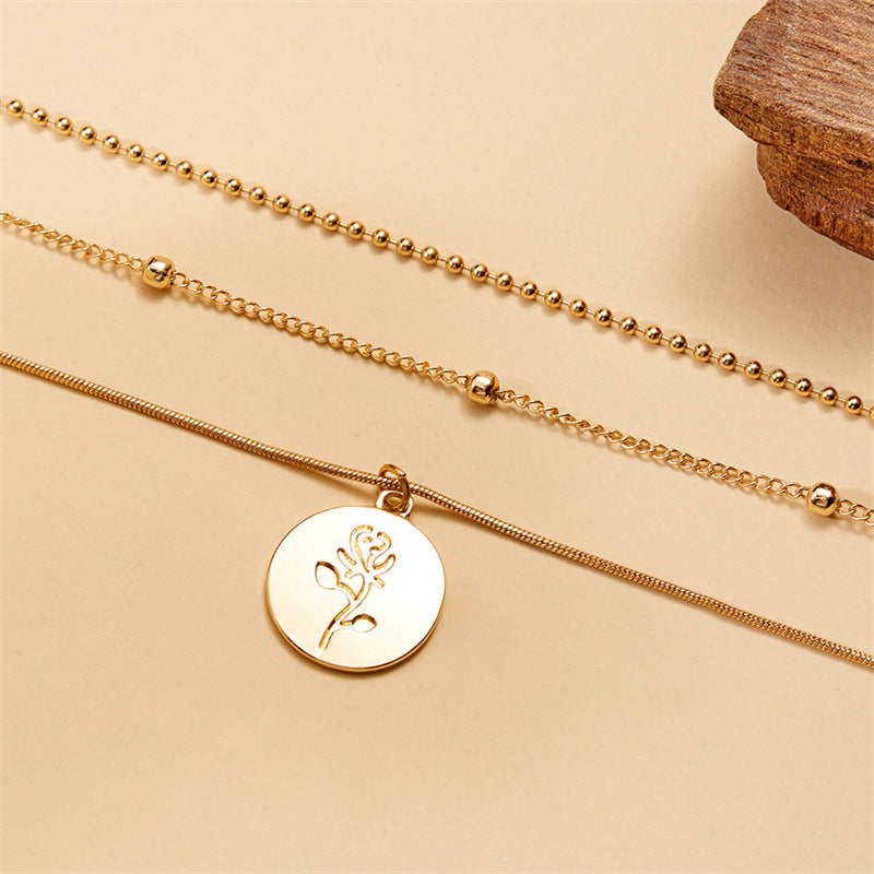 Women’s Multi-Layer Necklace – Simple Rose Gold Versatile Fashion Jewelry