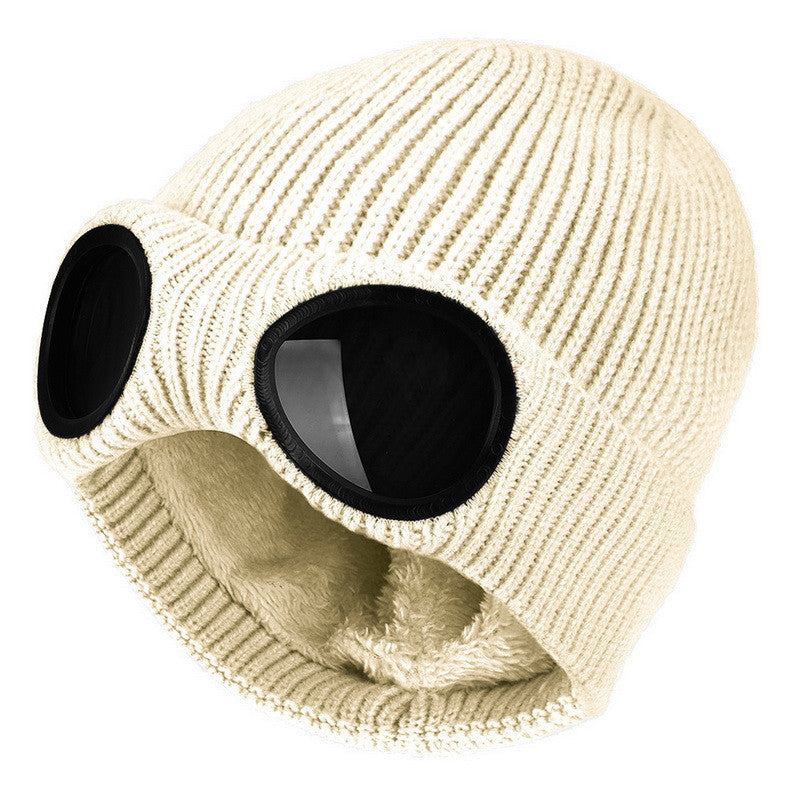 Windproof Knitted Ski Hat with Goggles