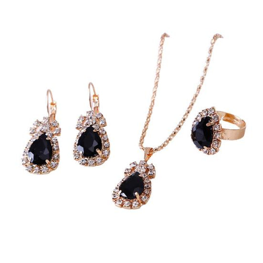 Elegant Water Drop Rhinestone Jewelry Set – Necklace, Earrings & Ring for Women
