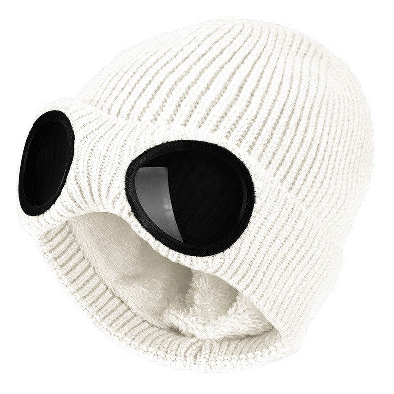 Windproof Knitted Ski Hat with Goggles