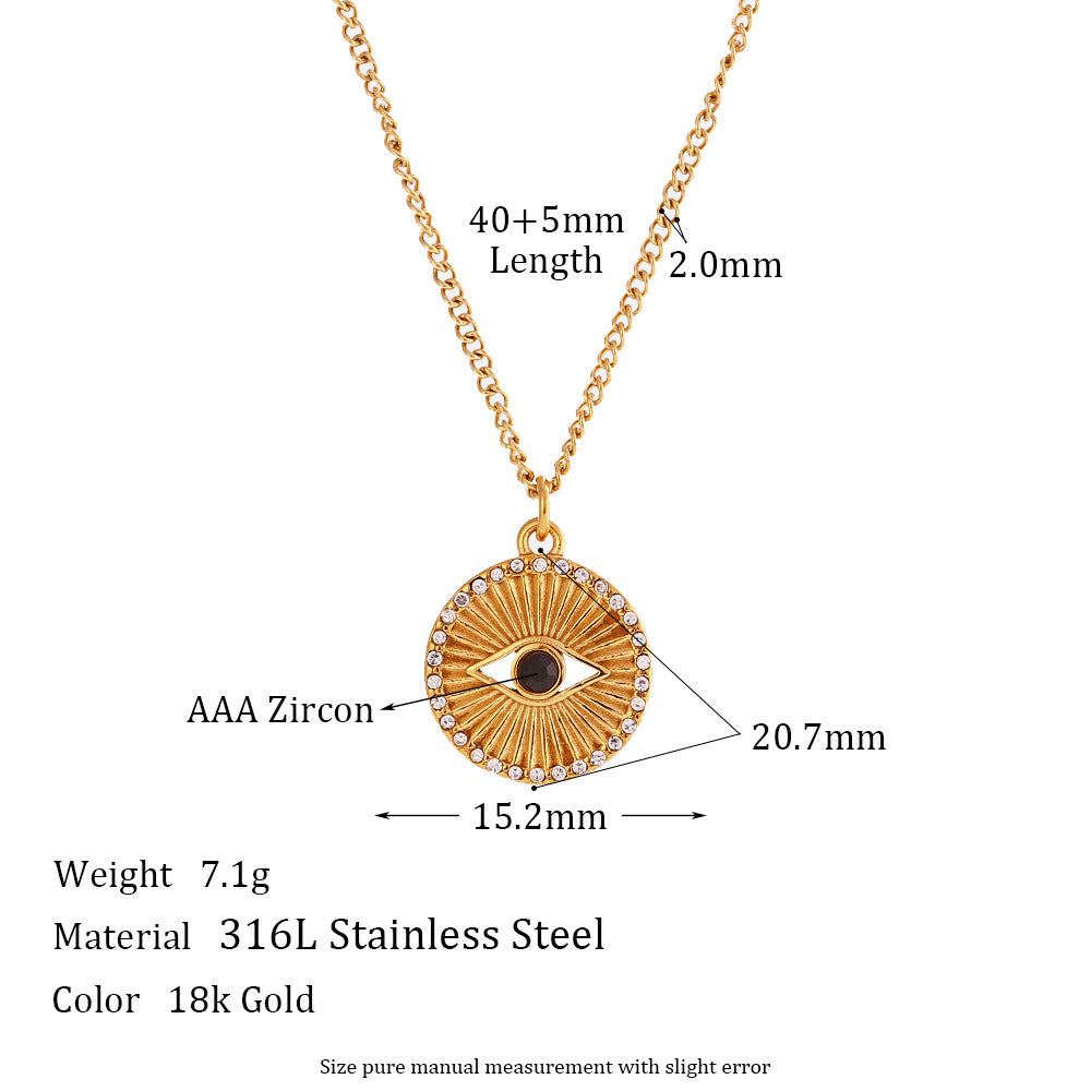 Minimalist Black Eye Zircon Necklace – Stainless Steel Jewelry for Women