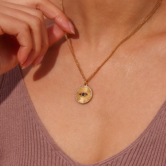 Minimalist Black Eye Zircon Necklace – Stainless Steel Jewelry for Women