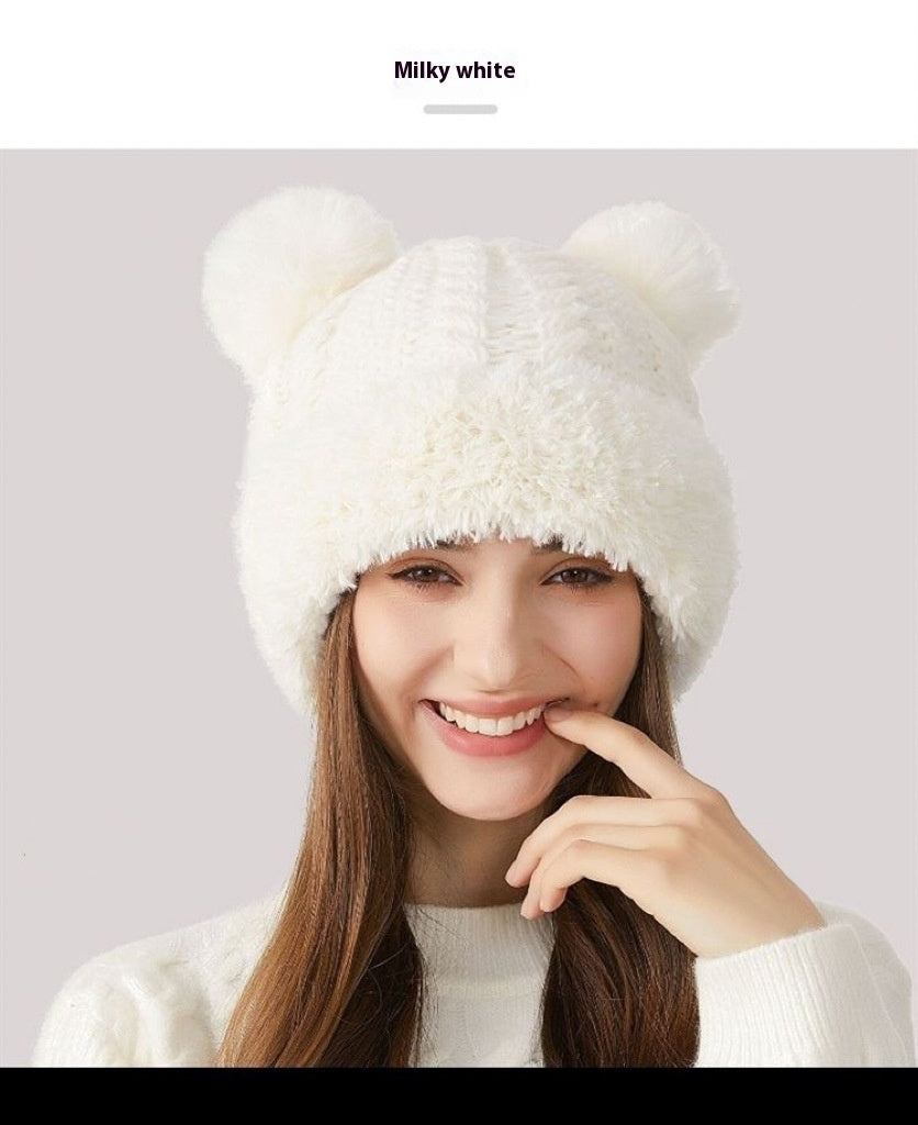 Women’s Winter Beanie Hat with Double Pom Poms