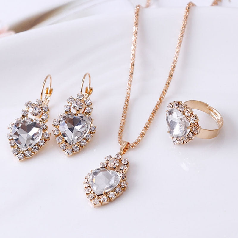 Elegant Water Drop Rhinestone Jewelry Set – Necklace, Earrings & Ring for Women