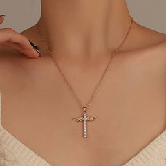 Angel Wings Cross Pendant Necklace - Purmina