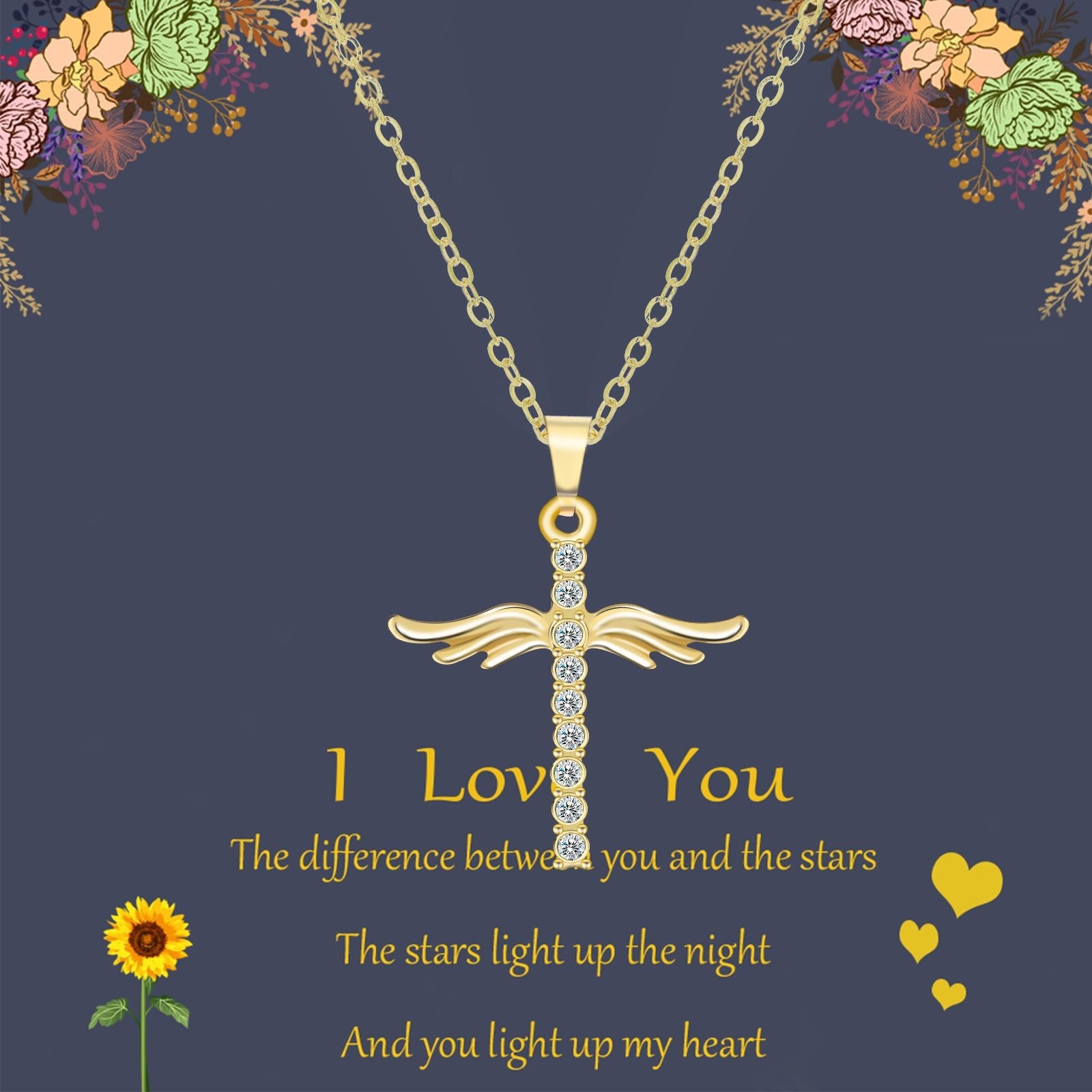 Angel Wings Cross Pendant Necklace - Purmina
