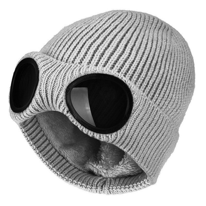 Windproof Knitted Ski Hat with Goggles