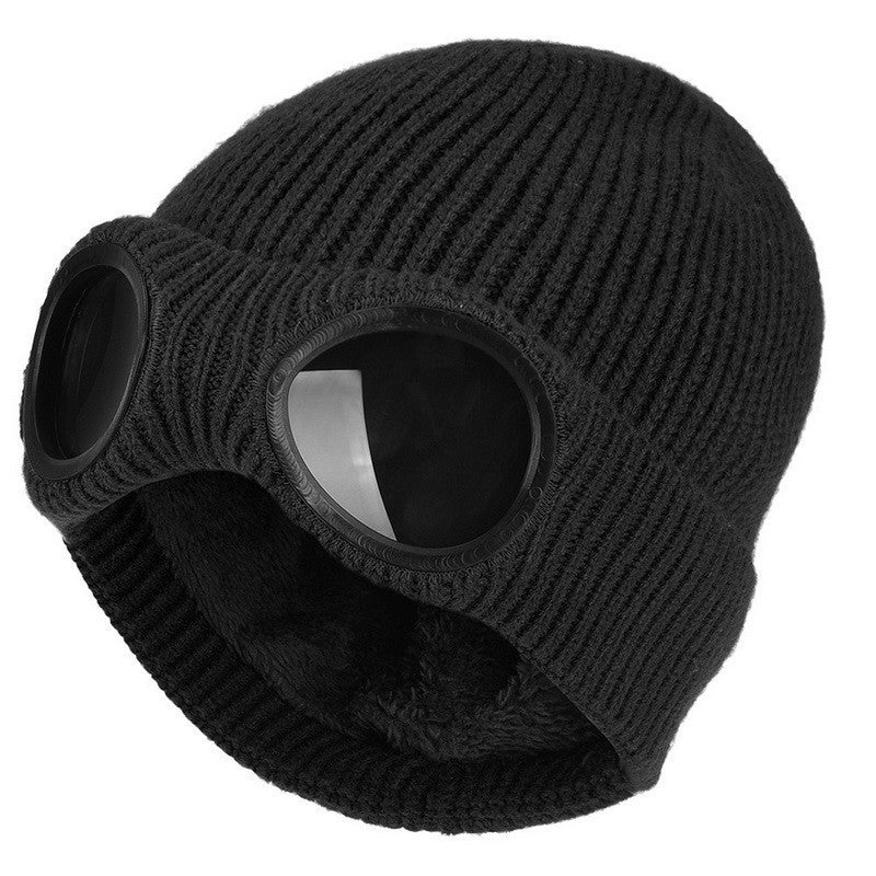 Windproof Knitted Ski Hat with Goggles