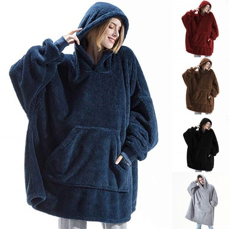 Super Hooded Blanket - Thick Double-Sided Fleece with Large Pockets for Adults