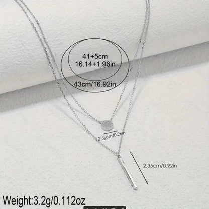 S925 Silver Double Layer Necklace – Long Bar & Zircon Pendant