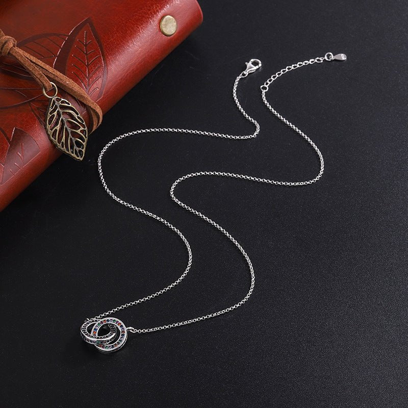 Chain Necklace Female Clavicle Chain Small Luxury S925 Sterling Silver Double Ring Jewelry - Purmina