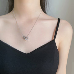 Chain Necklace Female Clavicle Chain Small Luxury S925 Sterling Silver Double Ring Jewelry - Purmina