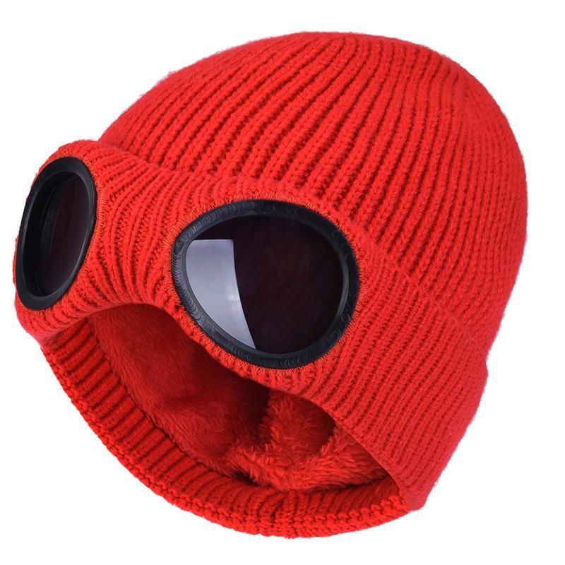 Windproof Knitted Ski Hat with Goggles