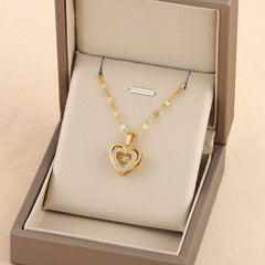 Double Heart Necklace for Women – Rhinestone Titanium Steel Pendant, A Timeless Love Gift - Purmina