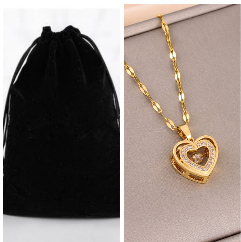 Double Heart Necklace for Women – Rhinestone Titanium Steel Pendant, A Timeless Love Gift - Purmina