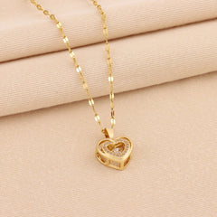 Double Heart Necklace for Women – Rhinestone Titanium Steel Pendant, A Timeless Love Gift - Purmina