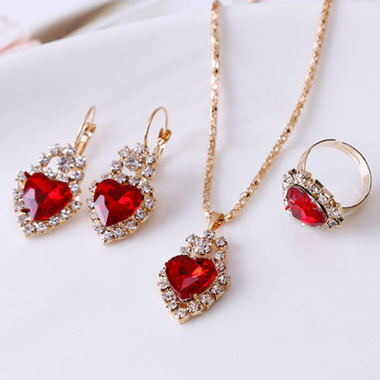 Elegant Water Drop Rhinestone Jewelry Set – Necklace, Earrings & Ring for Women