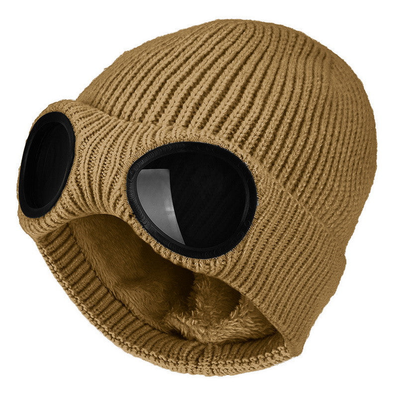 Windproof Knitted Ski Hat with Goggles